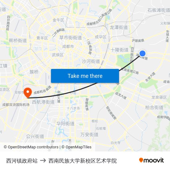 西河镇政府站 to 西南民族大学新校区艺术学院 map
