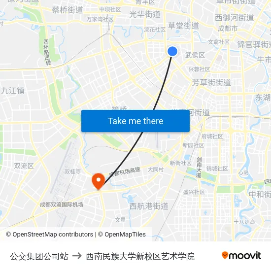 公交集团公司站 to 西南民族大学新校区艺术学院 map