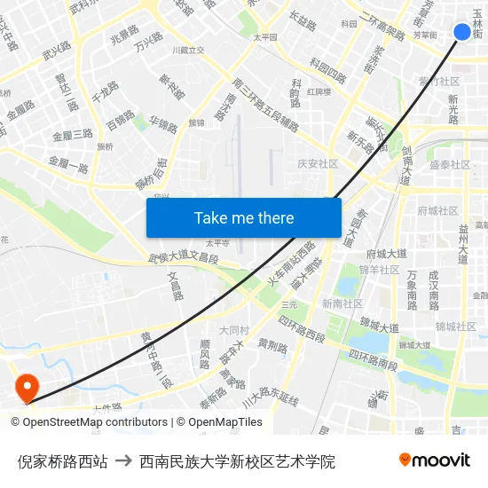 倪家桥路西站 to 西南民族大学新校区艺术学院 map