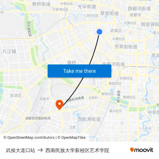 武侯大道口站 to 西南民族大学新校区艺术学院 map