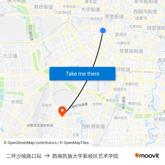二环少陵路口站 to 西南民族大学新校区艺术学院 map