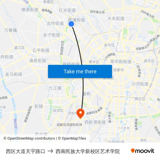 西区大道天宇路口 to 西南民族大学新校区艺术学院 map