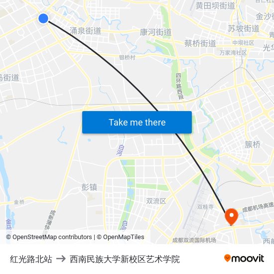 红光路北站 to 西南民族大学新校区艺术学院 map