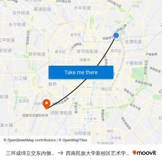 三环成绵立交东内侧站 to 西南民族大学新校区艺术学院 map