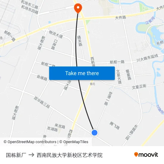国栋新厂 to 西南民族大学新校区艺术学院 map