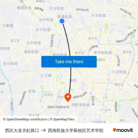 西区大道天虹路口 to 西南民族大学新校区艺术学院 map