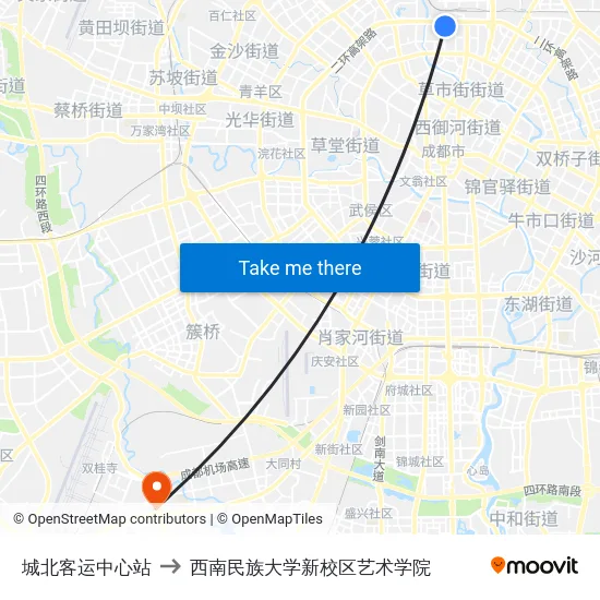 城北客运中心站 to 西南民族大学新校区艺术学院 map