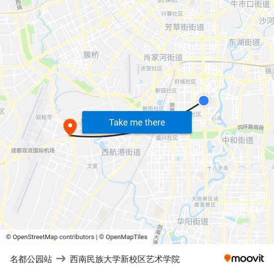 名都公园站 to 西南民族大学新校区艺术学院 map