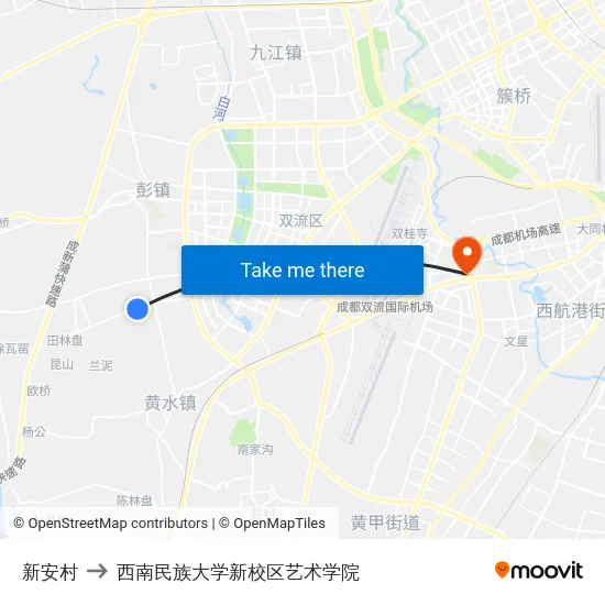 新安村 to 西南民族大学新校区艺术学院 map