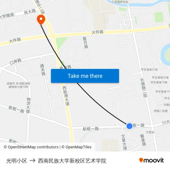 光明小区 to 西南民族大学新校区艺术学院 map