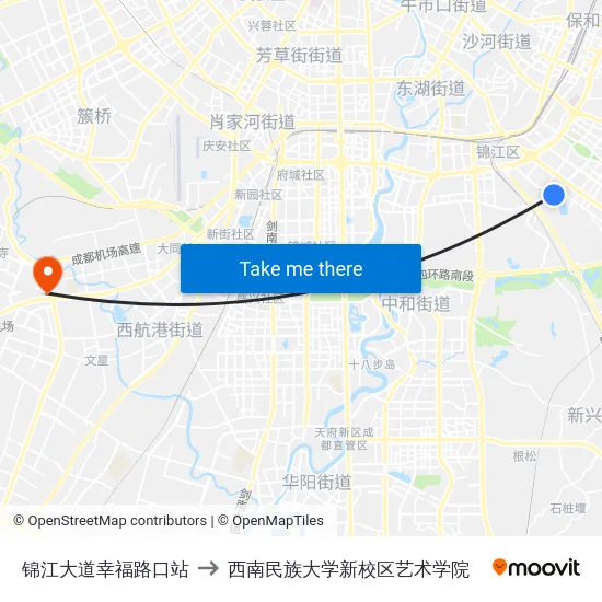 锦江大道幸福路口站 to 西南民族大学新校区艺术学院 map