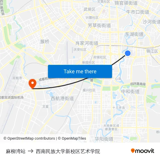 麻柳湾站 to 西南民族大学新校区艺术学院 map