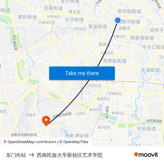 东门街站 to 西南民族大学新校区艺术学院 map