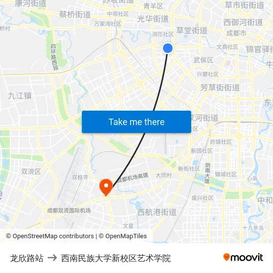 龙欣路站 to 西南民族大学新校区艺术学院 map