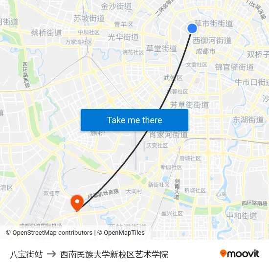 八宝街站 to 西南民族大学新校区艺术学院 map