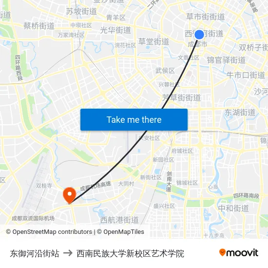东御河沿街站 to 西南民族大学新校区艺术学院 map