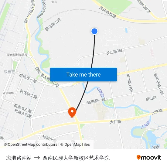 凉港路南站 to 西南民族大学新校区艺术学院 map