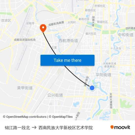 锦江路一段北 to 西南民族大学新校区艺术学院 map