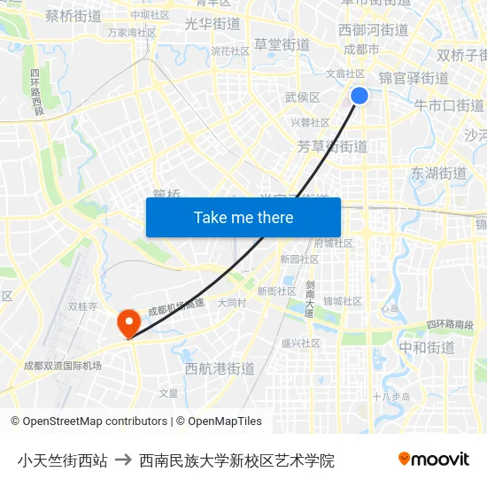 小天竺街西站 to 西南民族大学新校区艺术学院 map