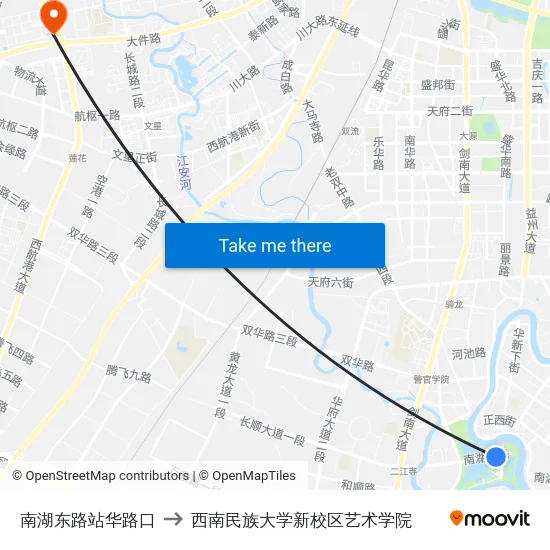南湖东路站华路口 to 西南民族大学新校区艺术学院 map