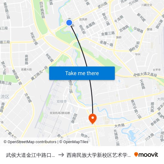 武侯大道金江中路口站 to 西南民族大学新校区艺术学院 map