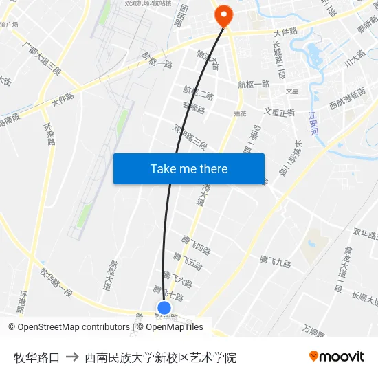 牧华路口 to 西南民族大学新校区艺术学院 map