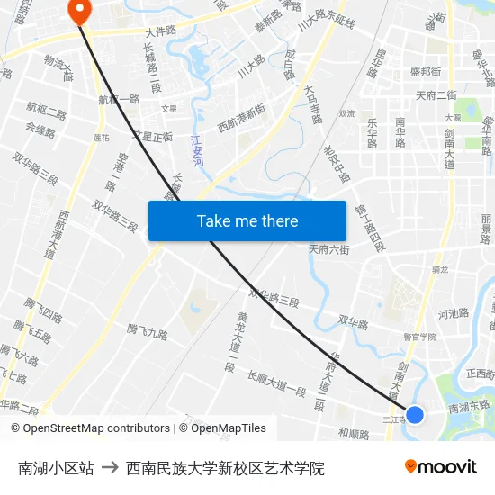 南湖小区站 to 西南民族大学新校区艺术学院 map