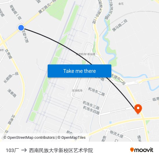 103厂 to 西南民族大学新校区艺术学院 map