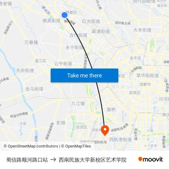 蜀信路顺河路口站 to 西南民族大学新校区艺术学院 map