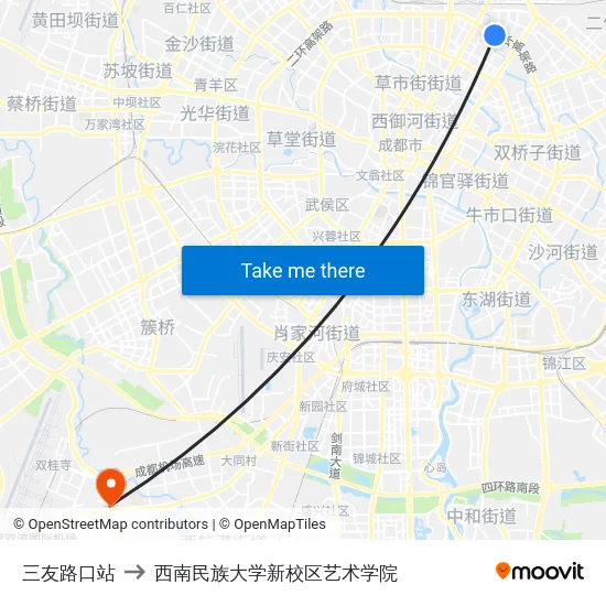 三友路口站 to 西南民族大学新校区艺术学院 map