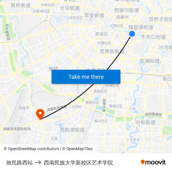 致民路西站 to 西南民族大学新校区艺术学院 map