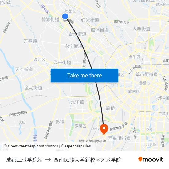 成都工业学院站 to 西南民族大学新校区艺术学院 map