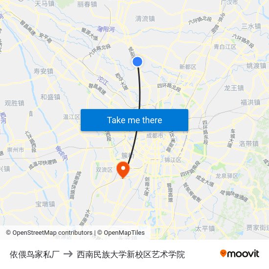 依偎鸟家私厂 to 西南民族大学新校区艺术学院 map