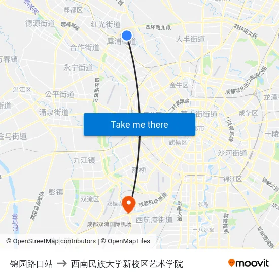 锦园路口站 to 西南民族大学新校区艺术学院 map