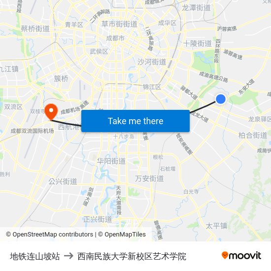 地铁连山坡站 to 西南民族大学新校区艺术学院 map