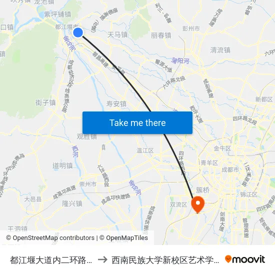 都江堰大道内二环路口 to 西南民族大学新校区艺术学院 map