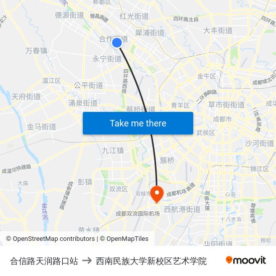 合信路天润路口站 to 西南民族大学新校区艺术学院 map