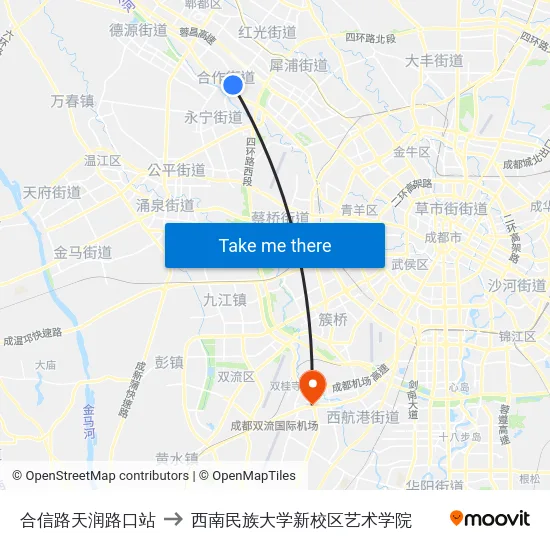 合信路天润路口站 to 西南民族大学新校区艺术学院 map