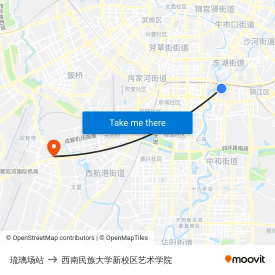 琉璃场站 to 西南民族大学新校区艺术学院 map