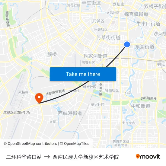 二环科华路口站 to 西南民族大学新校区艺术学院 map