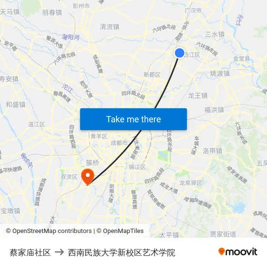 蔡家庙社区 to 西南民族大学新校区艺术学院 map