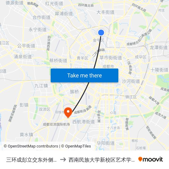 三环成彭立交东外侧站 to 西南民族大学新校区艺术学院 map