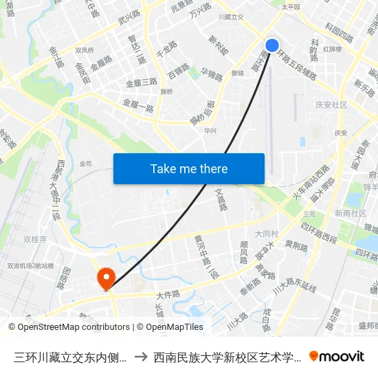 三环川藏立交东内侧站 to 西南民族大学新校区艺术学院 map