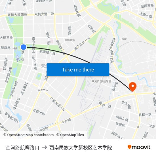金河路航鹰路口 to 西南民族大学新校区艺术学院 map