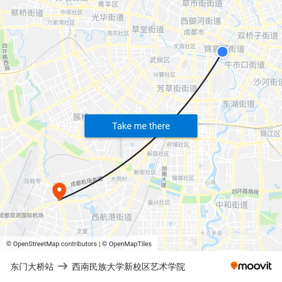 东门大桥站 to 西南民族大学新校区艺术学院 map