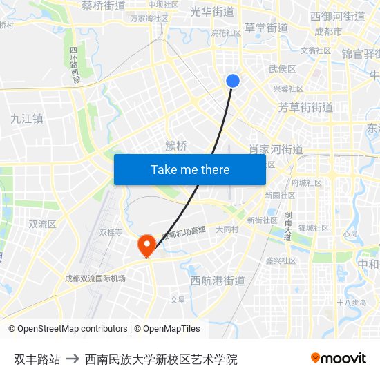 双丰路站 to 西南民族大学新校区艺术学院 map