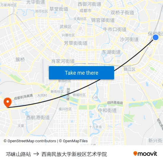 邛崃山路站 to 西南民族大学新校区艺术学院 map