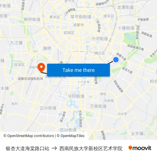 银杏大道海棠路口站 to 西南民族大学新校区艺术学院 map