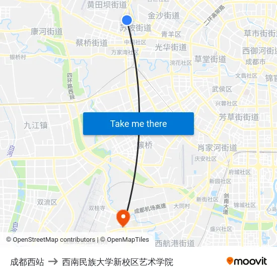 成都西站 to 西南民族大学新校区艺术学院 map