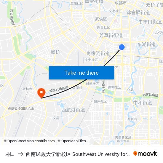 桐梓林 to 西南民族大学新校区 Southwest University for Nationalities (New Campus) map